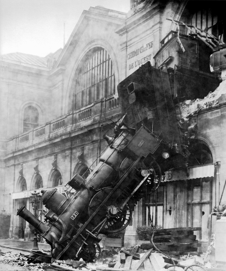 Photo:  Train wreck at Montparnasse Station, at Place de Rennes side (now Place du, 18 June 1940), Paris, France, 1895.